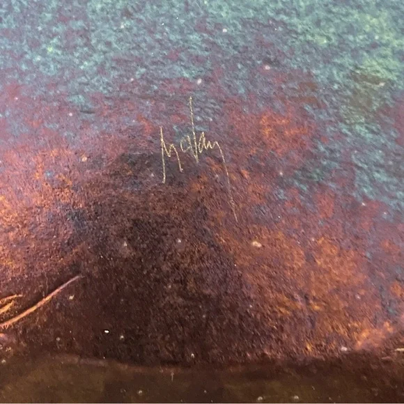 SIGNED Kurt McVay Artist Fused Dichroic Iridescent Art Glass Plate 9”x6”